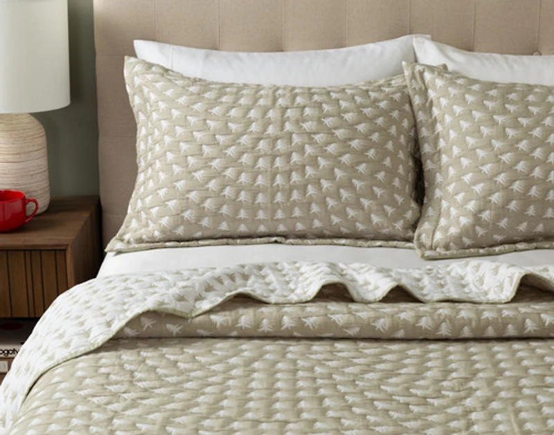Forest Frost Cotton Blend Coverlet Set, Scenic, Green,