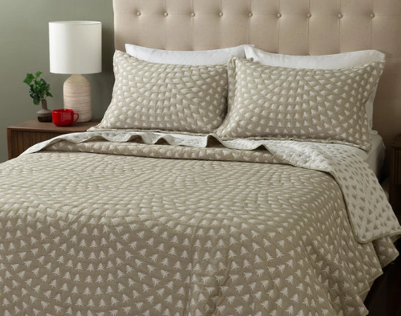 Forest Frost Cotton Blend Coverlet Set, Scenic, Green,