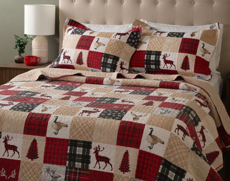 North Wood Cotton Quilt Set, Patchwork, Red,