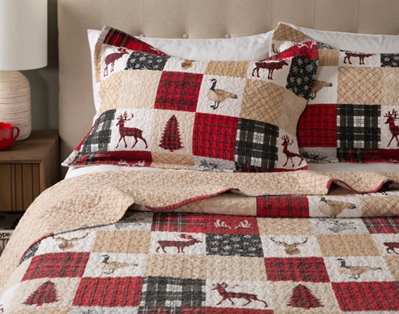 North Wood Cotton Quilt Set, Patchwork, Red,