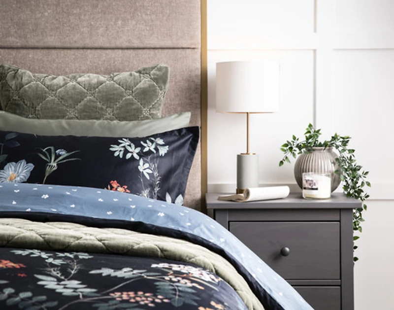 Sarita Duvet Cover, Cotton, Floral, Black,