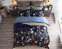 Sarita Duvet Cover, Cotton, Floral, Black,