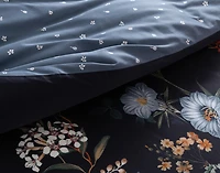 Sarita Duvet Cover, Cotton, Floral, Black,