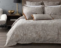 Luxembourg Velvet Duvet Cover, Cotton, Botanical, Grey,