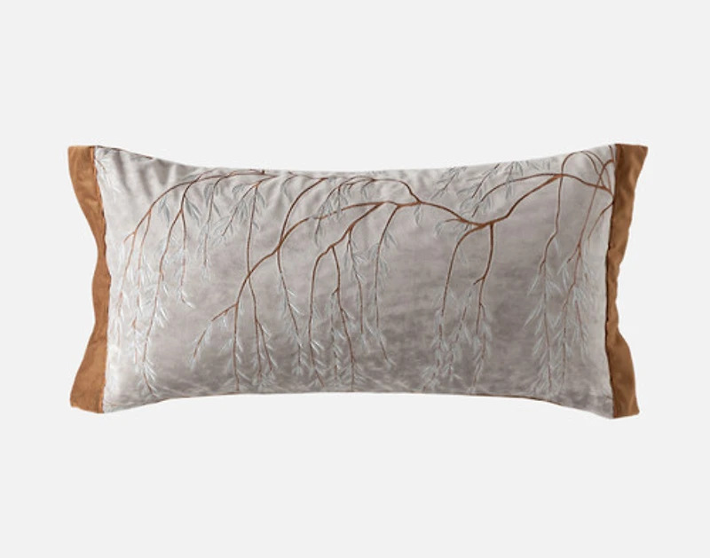 Luxembourg Velvet Boudoir Pillow Cover, Botanical, Grey, 24" x 12"