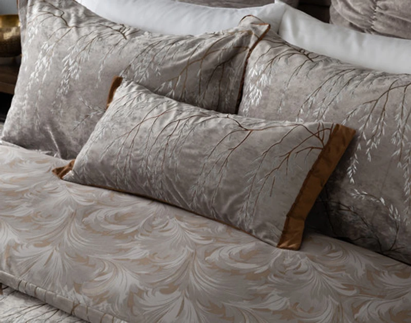 Luxembourg Velvet Boudoir Pillow Cover, Botanical, Grey, 24" x 12"