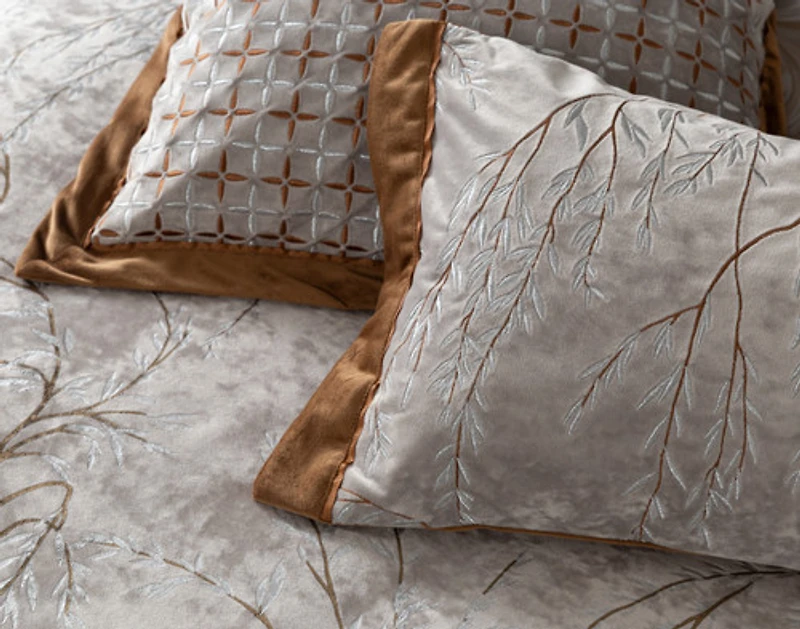 Luxembourg Velvet Boudoir Pillow Cover, Botanical, Grey, 24" x 12"