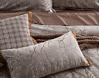 Luxembourg Velvet Boudoir Pillow Cover, Botanical, Grey, 24" x 12"