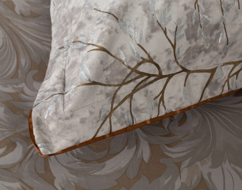 Luxembourg Velvet Pillow Sham, Botanical, Grey,