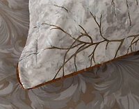 Luxembourg Velvet Pillow Sham, Botanical, Grey,