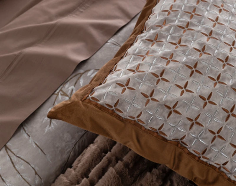 Luxembourg Velvet Square Cushion Cover, Geometric, Grey, 18" x 18"