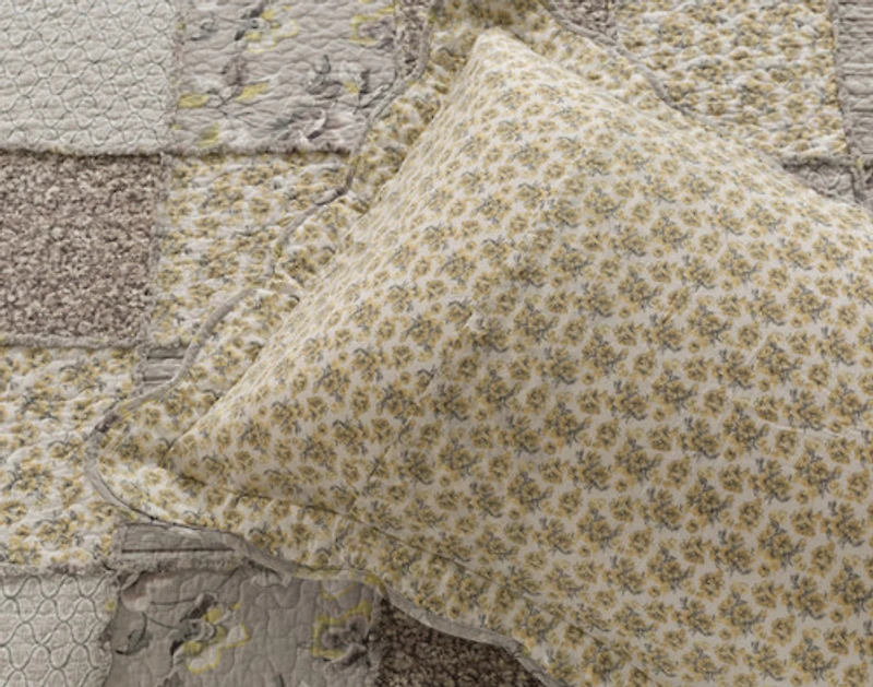 Meridith Cotton Quilt Set, Patchwork, Grey,