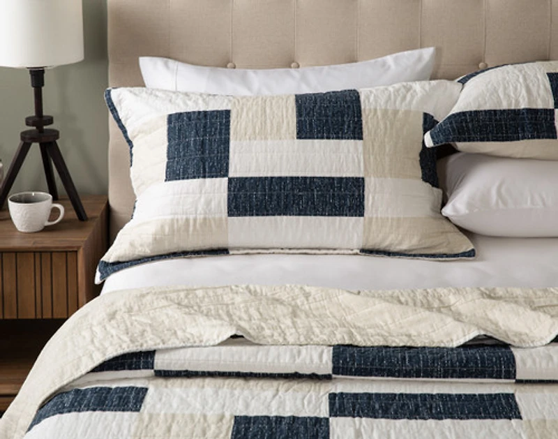 Zander Cotton Quilt Set, Patchwork, Blue,