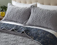 Stars Velvet Quilt Set, Geometric, Grey,
