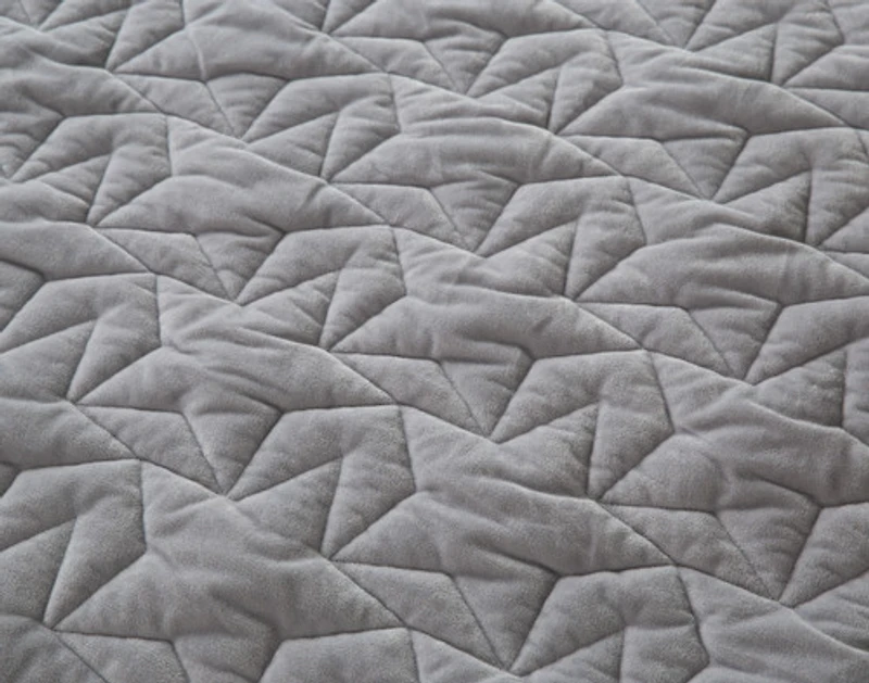 Stars Velvet Quilt Set, Geometric, Grey,