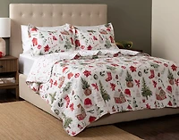 Snowy Village Recycled Polyester Coverlet Set, Seasonal, White,