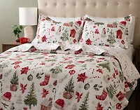 Snowy Village Recycled Polyester Coverlet Set, Seasonal, White,