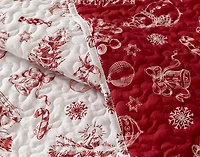 Yuletide Toile Recycled Polyester Coverlet Set, Seasonal, White,