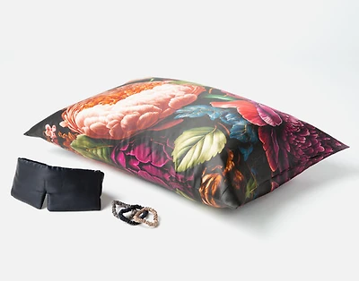 3-Piece Mulberry Silk Slumber Bundle - Black, Floral