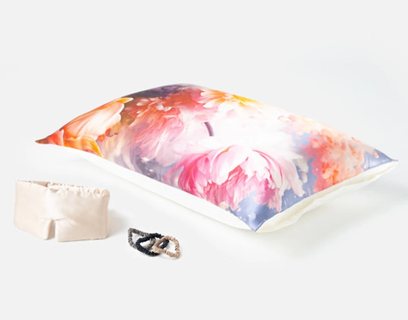 3-Piece Mulberry Silk Slumber Bundle - Champagne, Floral, Pink