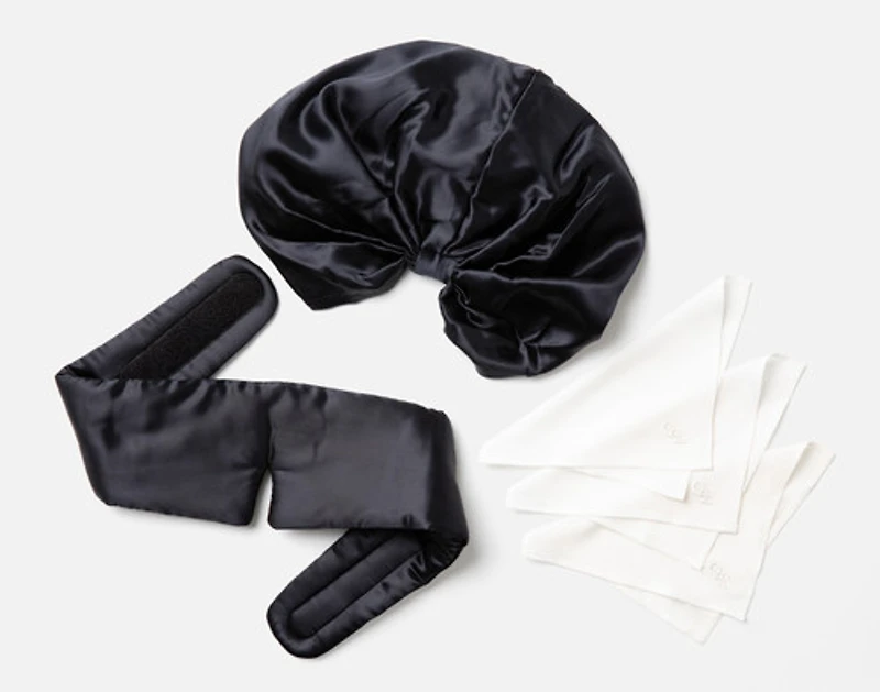 3-Piece Mulberry Silk Spa Bundle, Black