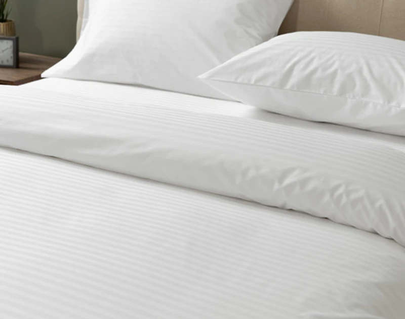 5-Piece Cotton Blend Percale Bedding Essentials Bundle, Geometric, White
