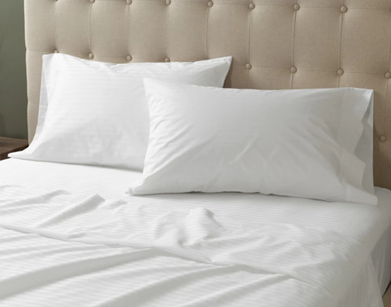 5-Piece Cotton Blend Percale Bedding Essentials Bundle, Geometric, White