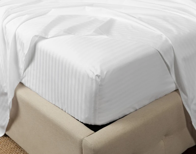 5-Piece Cotton Blend Percale Bedding Essentials Bundle, Geometric, White