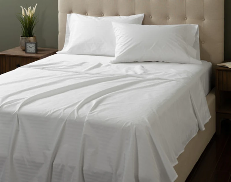 5-Piece Cotton Blend Percale Bedding Essentials Bundle, Geometric, White