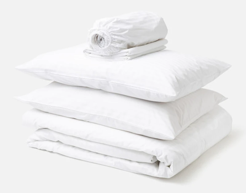 5-Piece Cotton Blend Percale Bedding Essentials Bundle, Geometric, White