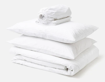 5-Piece Cotton Blend Percale Bedding Essentials Bundle, Geometric, White