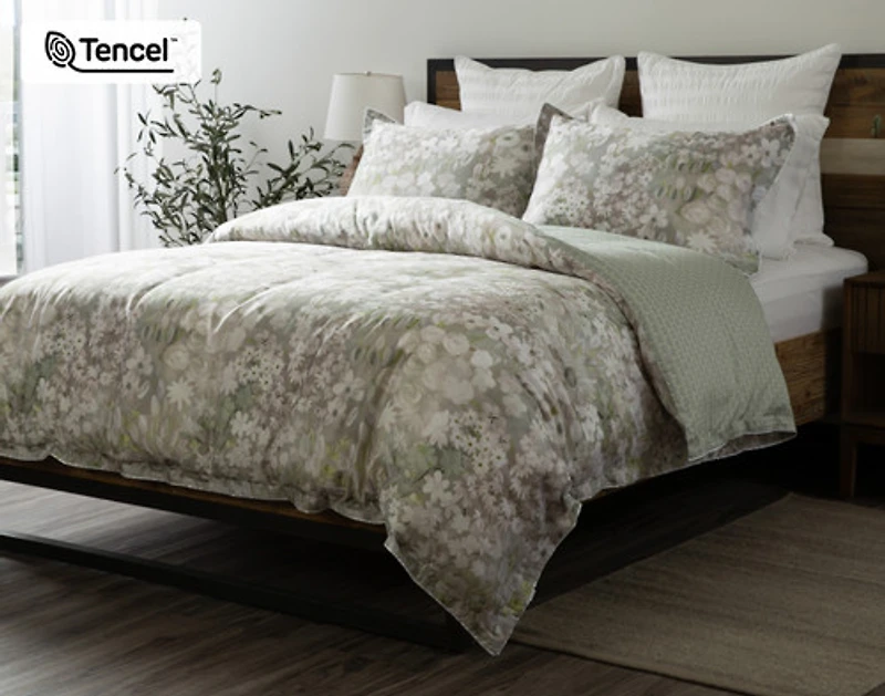 Elora Duvet Cover, TENCEL Lyocell, Floral, Green,