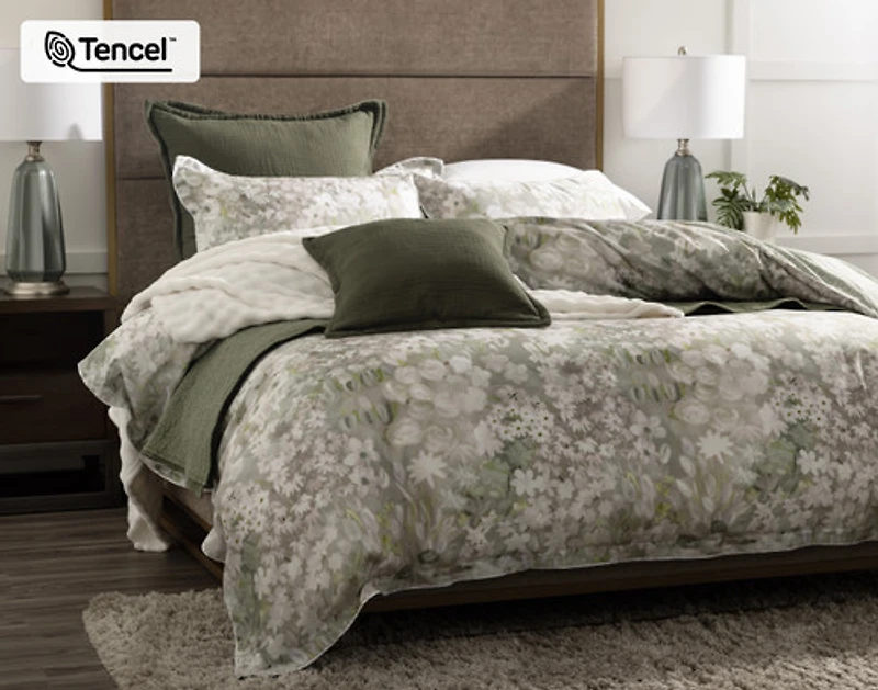 Elora Duvet Cover, TENCEL Lyocell, Floral, Green,