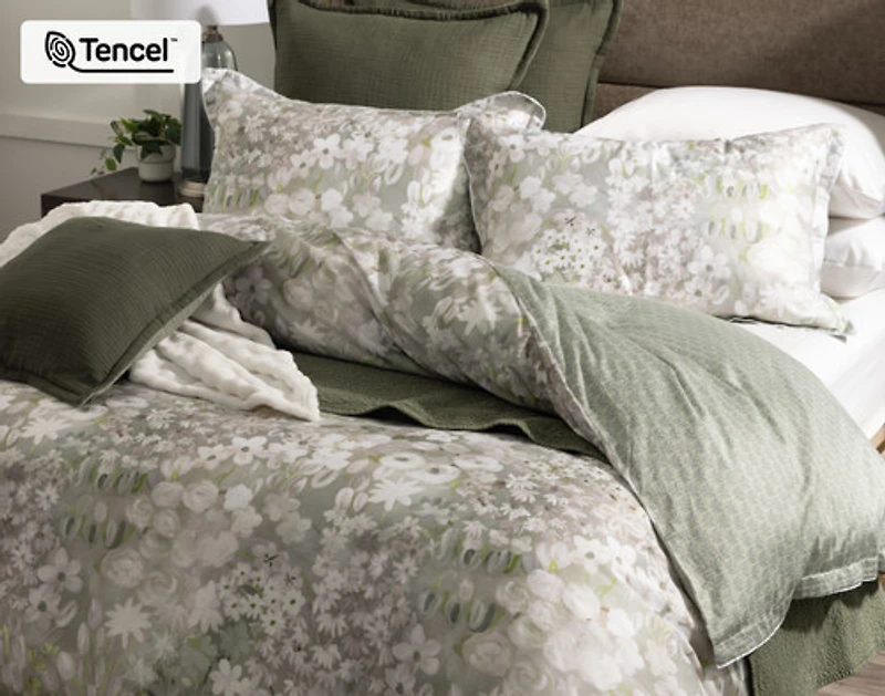 Elora Duvet Cover, TENCEL Lyocell, Floral, Green,