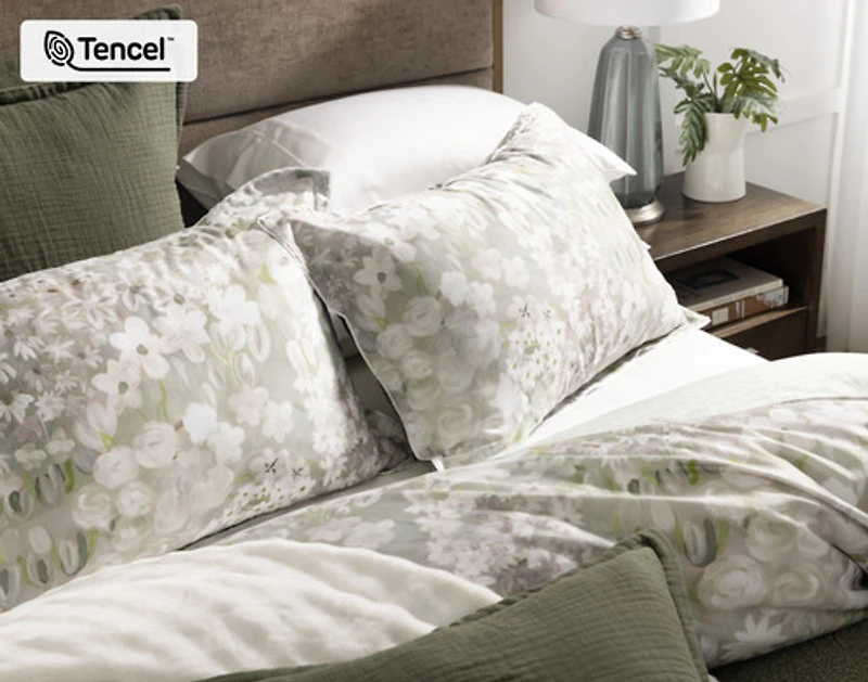 Elora Duvet Cover, TENCEL Lyocell, Floral, Green,