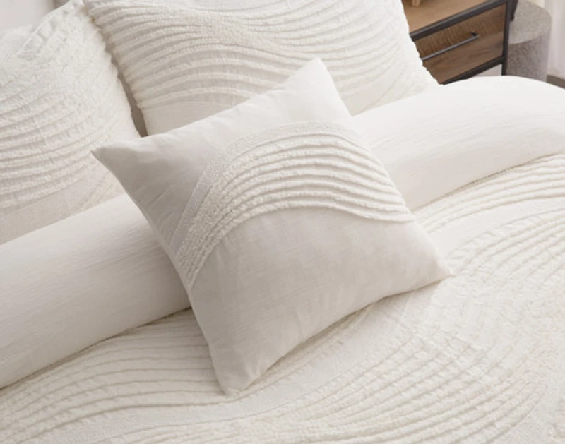 Savary Square Cushion Cover, Geometric, White, 18" x 18"