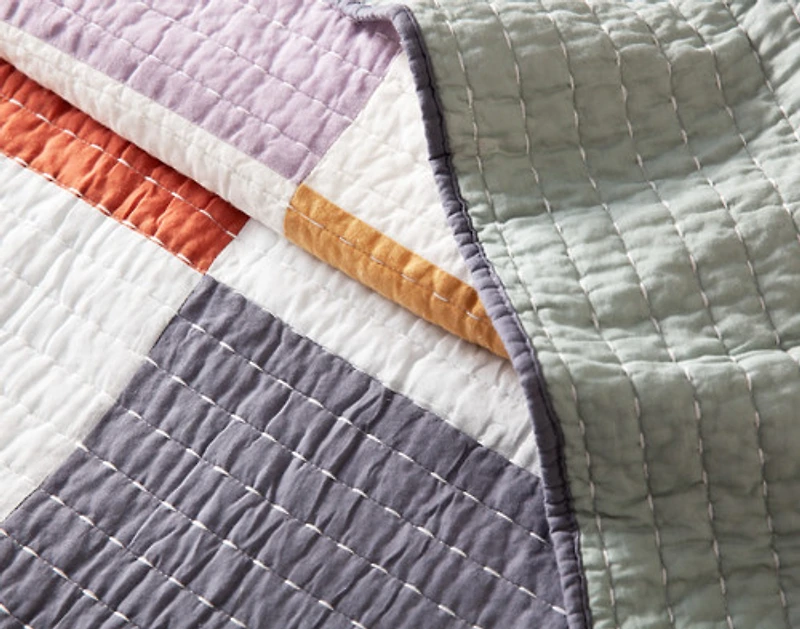 Domino Cotton Quilt Set, Geometric, Orange,