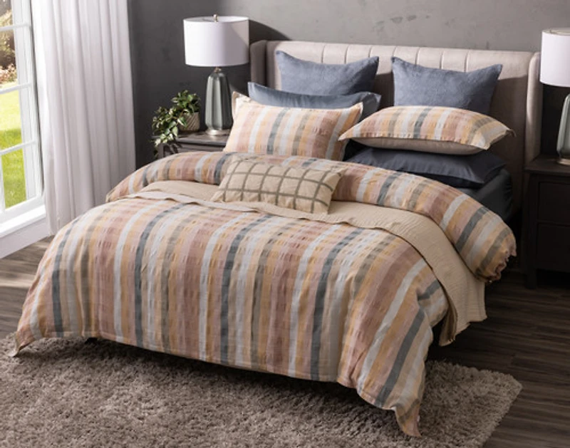 Carmen Duvet Cover, Cotton, Geometric, Orange,