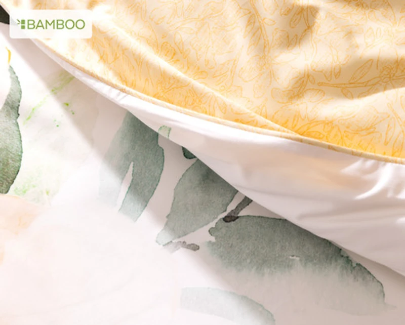 Oriana Duvet Cover, Cotton, Bamboo Floral, Yellow,