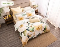 Oriana Duvet Cover, Cotton, Bamboo Floral, Yellow,