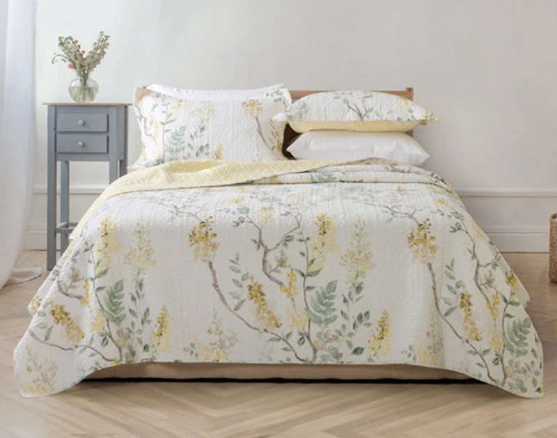 Florian Cotton Quilt Set, Floral, White,
