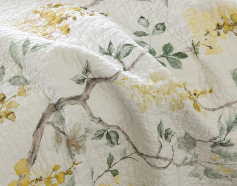 Florian Cotton Quilt Set, Floral, White,