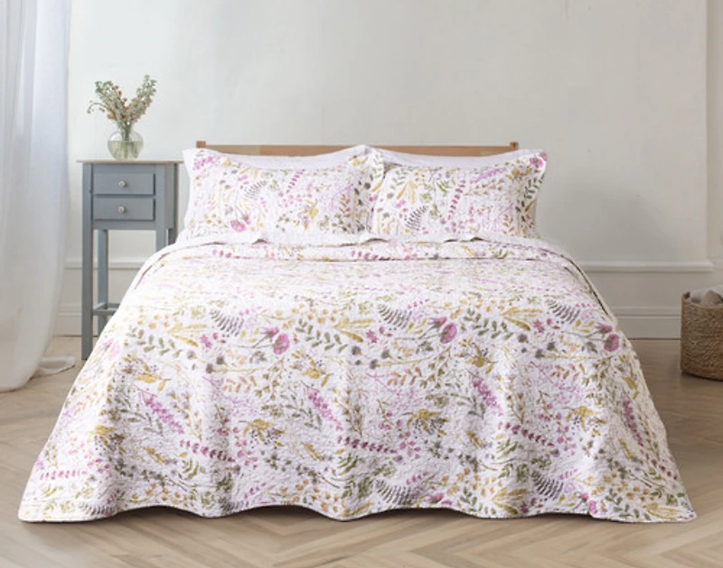 Zoey Cotton Quilt Set, Floral, Pink,