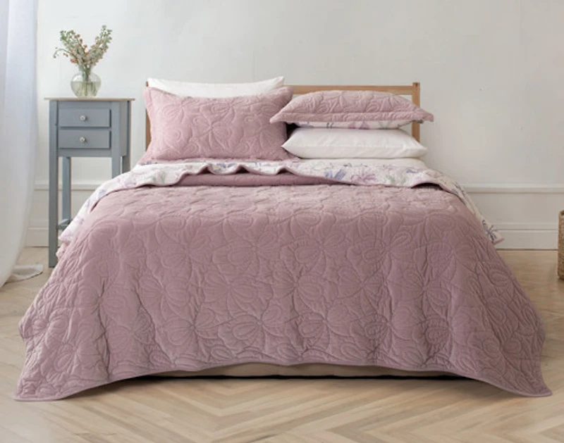 Bowknots Velvet Quilt Set, Geometric, Purple,