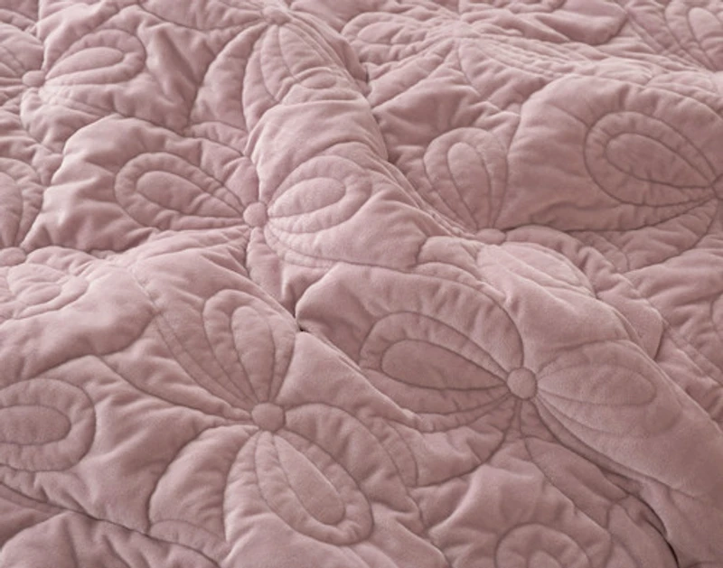 Bowknots Velvet Quilt Set, Geometric, Purple,