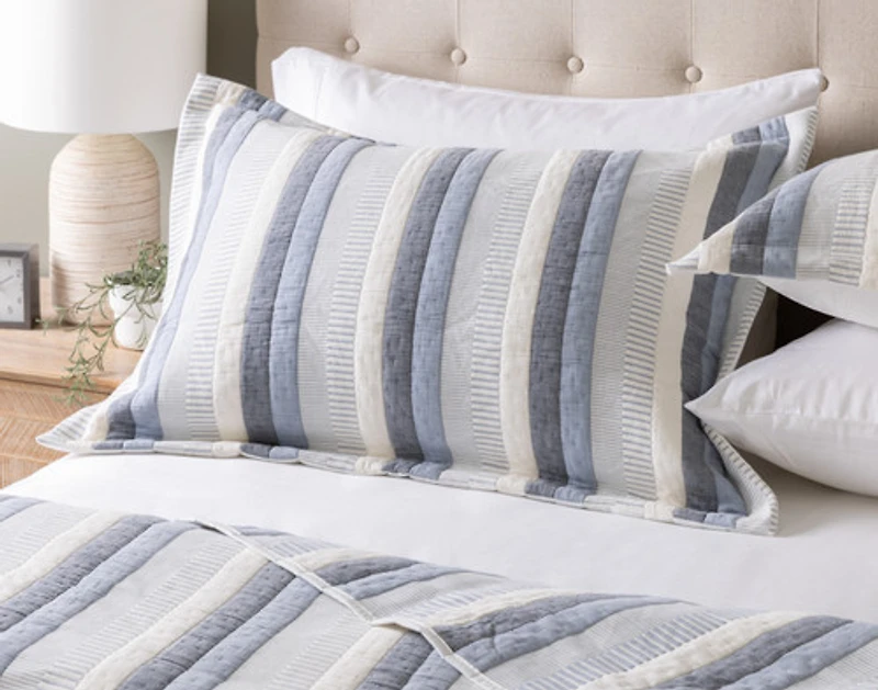 Piers Cotton Quilt Set, Geometric, Blue,