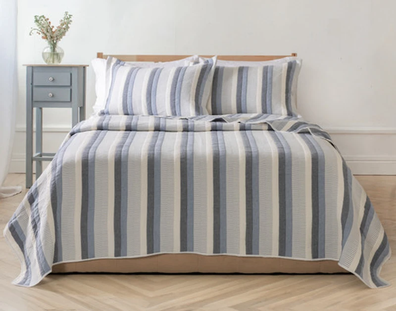 Piers Cotton Quilt Set, Geometric, Blue,