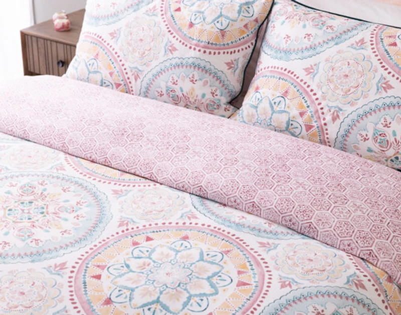 Mandira Duvet Cover, Cotton Set, Geometric, Pink,