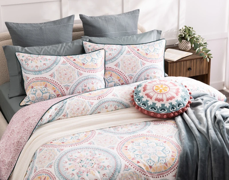 Mandira Duvet Cover, Cotton Set, Geometric, Pink,