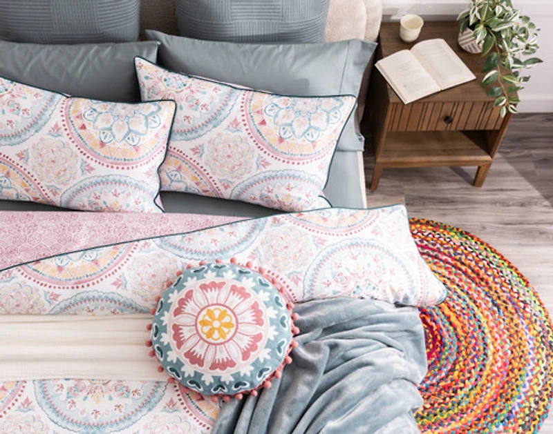 Mandira Duvet Cover, Cotton Set, Geometric, Pink,